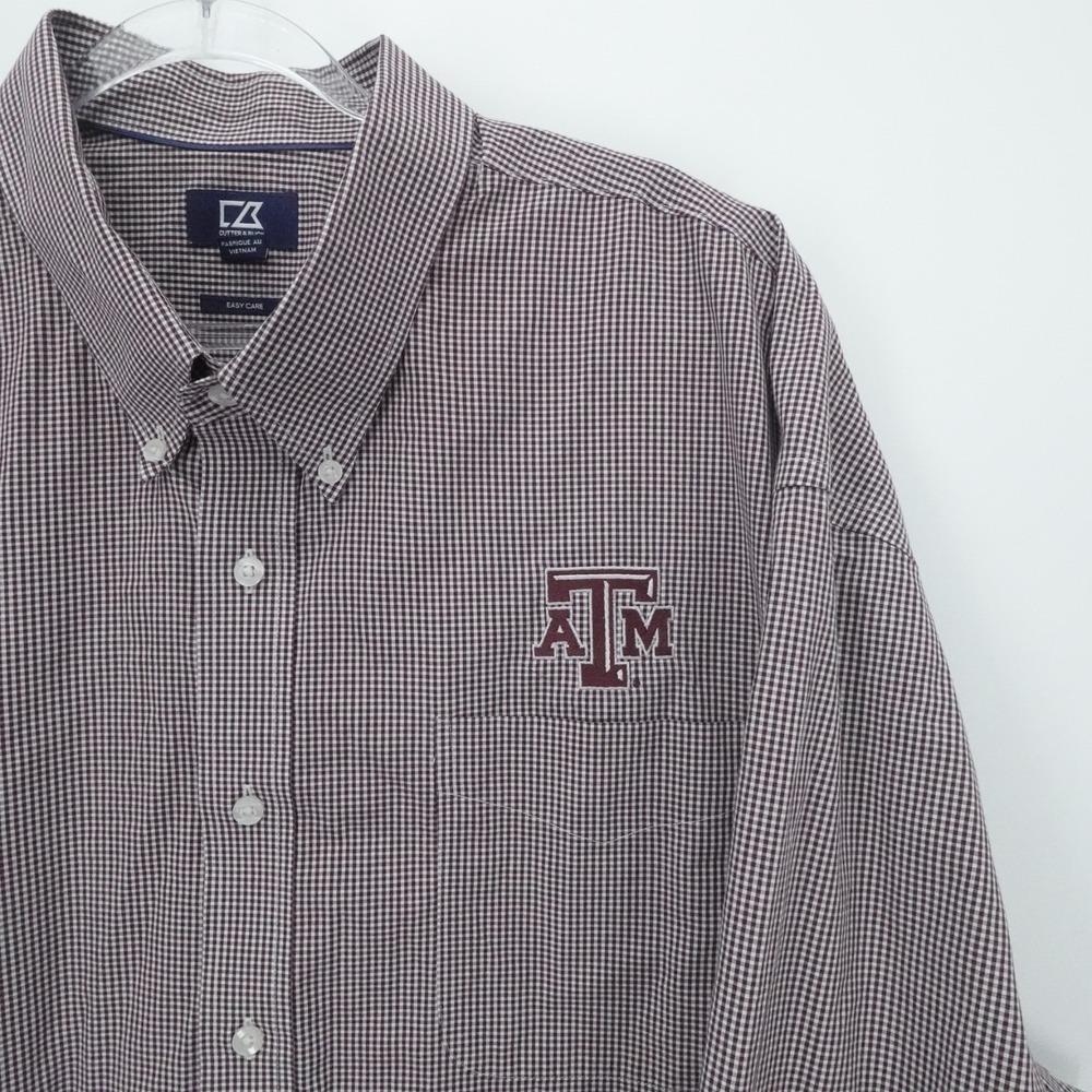 Texas A&M Shirt Mens 5XB Maroon Check‎ Cutter and Buck Aggies Casual Football